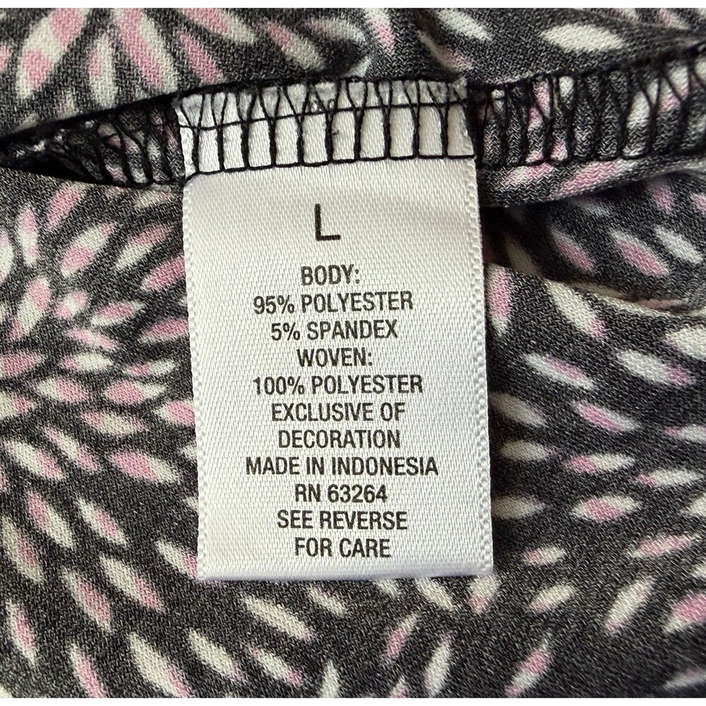 ROZ & ALI Top L Short Sleeve Black Pink Floral Layered Hem Tunic Blouse Stretch - Picture 6 of 7